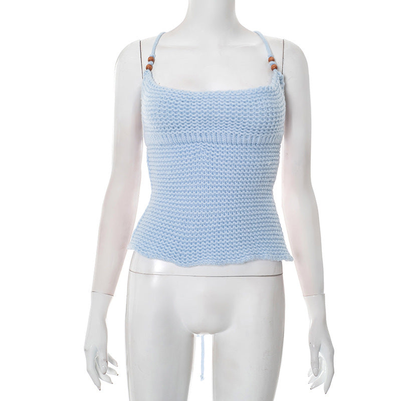 Damen luftiges Stricktop mit verstellbaren Trägern und dekorativem Saum R&B