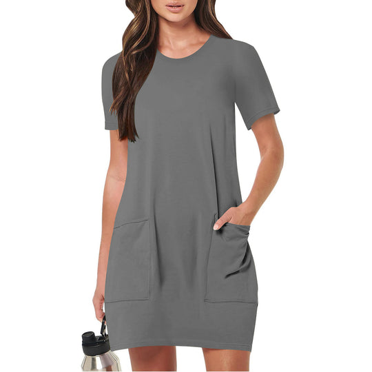 Damen lässiges T-Shirt-Kleid mit praktischen Taschen R&B