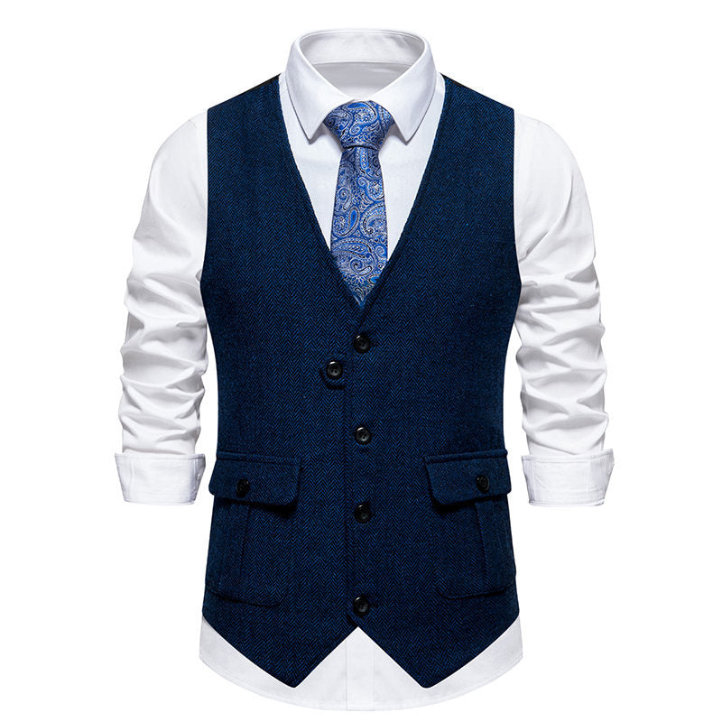 Herren elegante Anzugweste mit feinem Hahnentritt-Muster und praktischen Taschen