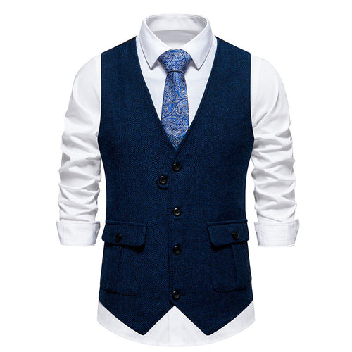 Herren elegante Anzugweste mit feinem Hahnentritt-Muster und praktischen Taschen R&B