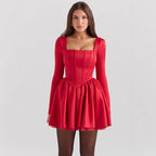 Damen Partykleid mit strukturiertem Oberteil und schwingendem Rock
