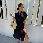Damen Midikleid mit Taillenzug und Kurzarm R&B