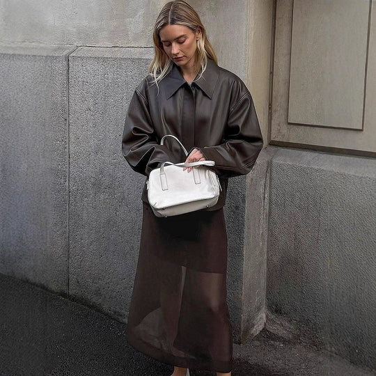 Damen modische Kunstlederjacke mit oversized Design R&B
