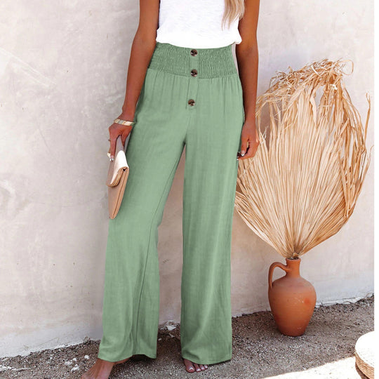 Damen weite Palazzo-Hose mit Knopfdetails und elastischem Bund R&B
