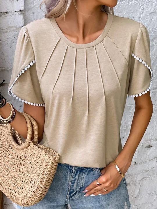 Damen Blusenshirt mit dekorativen Falten und eleganten Ärmelakzenten Heidi-Mode
