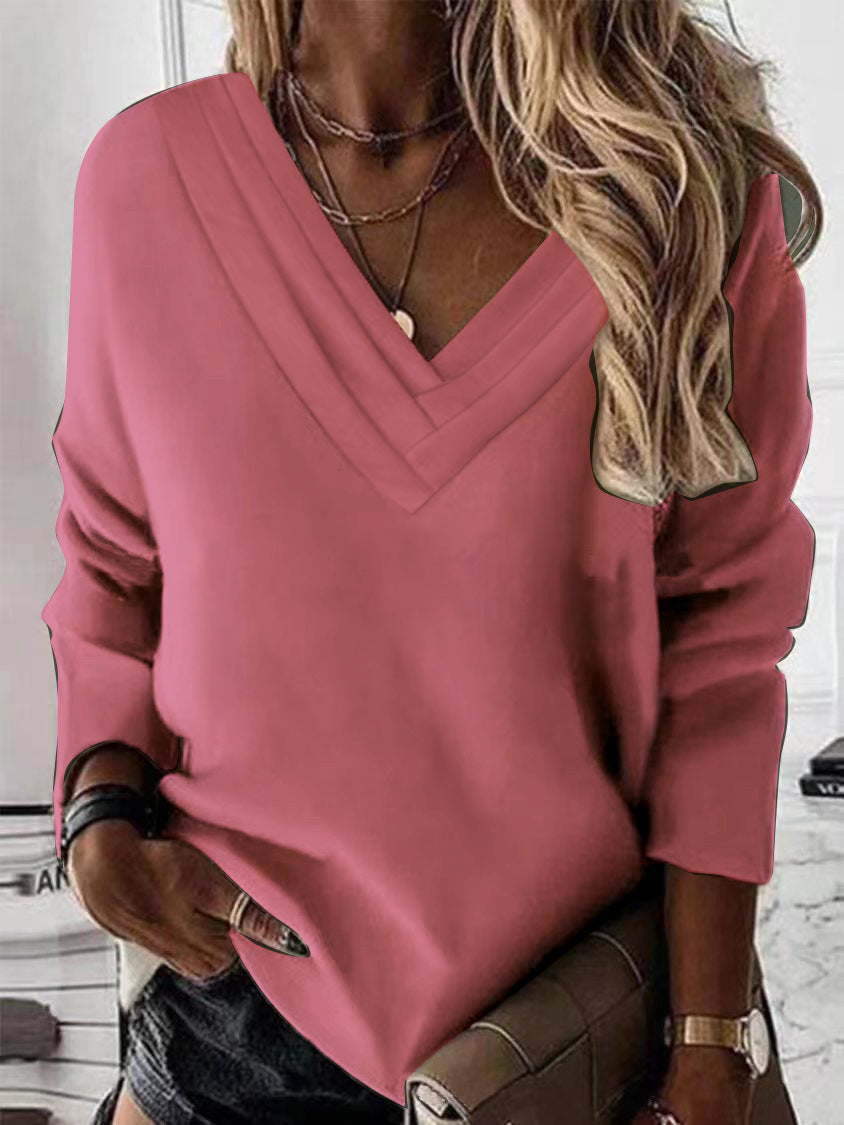 Damen Lässiges V-Ausschnitt Pullover mit eleganten Falten R&B