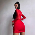 Damen figurbetontes Kleid mit langem Arm und raffiniertem Verknotungsdetail R&B