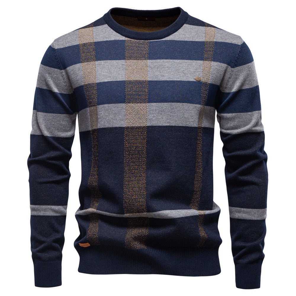 Herren Langarm Pullover mit modernem Karo-Muster und weichem Strick
