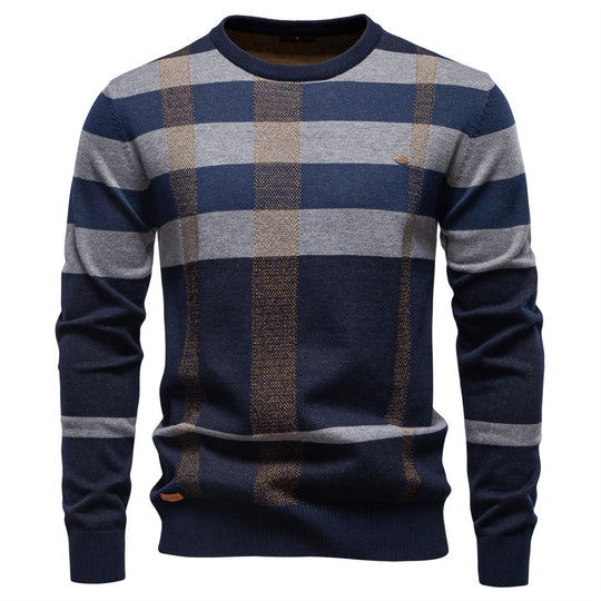 Herren Langarm Pullover mit modernem Karo-Muster und weichem Strick R&B