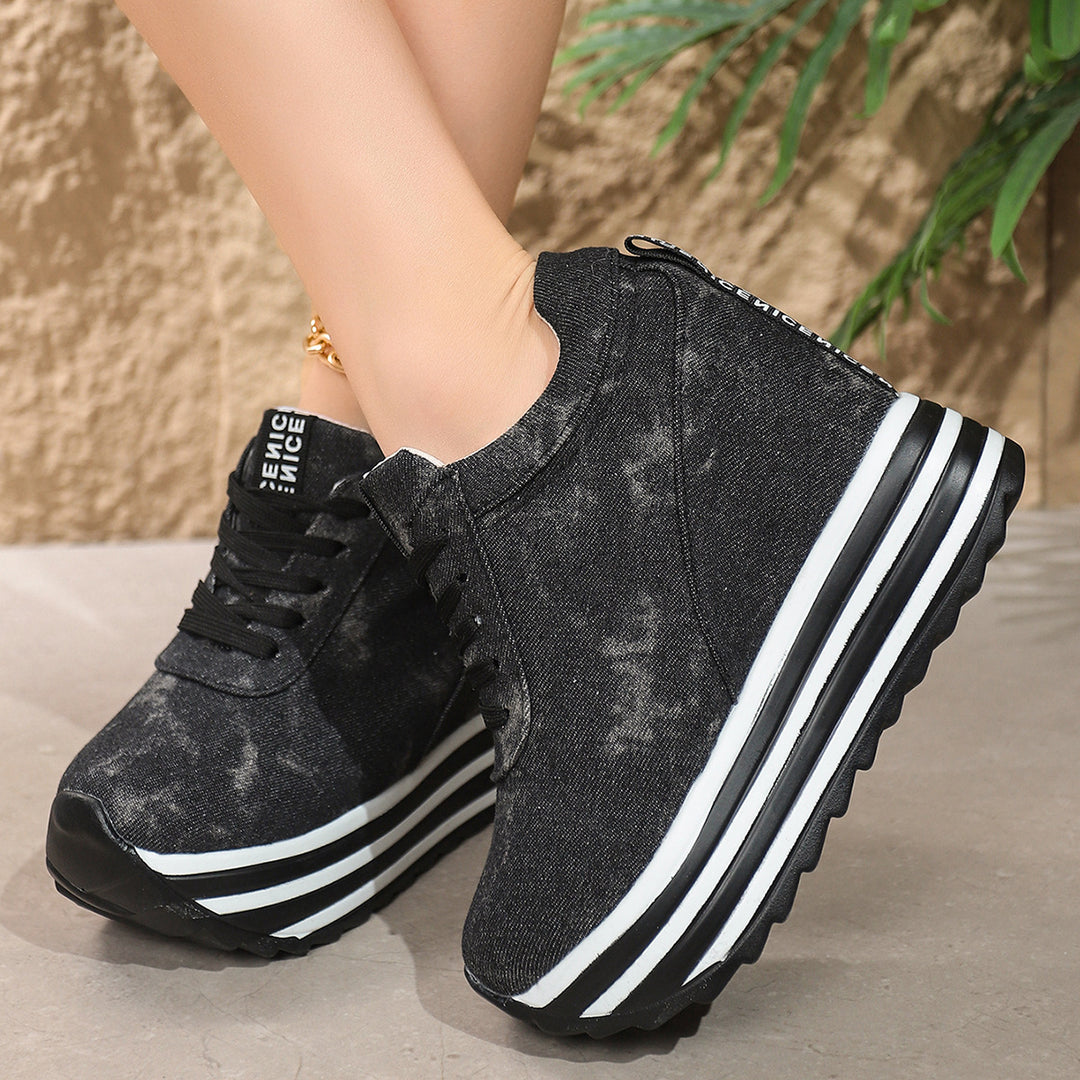 Damen Wedge-Sneaker im Denim-Look mit komfortablem Plateau R&B