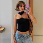 Damen Sportliches Crop-Top mit geschmackvollem Choker und dekorativem Detail R&B