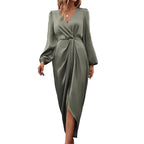 Damen Elegantes Maxikleid mit Tiefem V-Ausschnitt und Ballonärmeln R&B