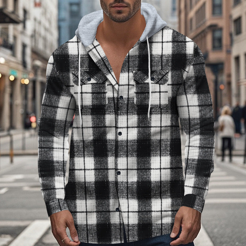 Herren leichtes Flanellhemden mit Kapuze und modernen Karodetails R&B
