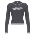 Damen Langarm Crop-Top mit modernem Schriftzug und lässigem Schnitt