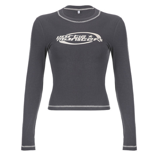 Damen Langarm Crop-Top mit modernem Schriftzug und lässigem Schnitt
