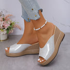Damen Wedge-Sandalen mit offener Zehenpartie und schimmerndem Obermaterial R&B