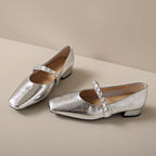 Damen elegante Mary Jane Schuhe mit modischem Riemen und funkelnden Applikationen R&B