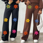 Damen lässige Strickhose mit bunten Blumenapplikationen R&B