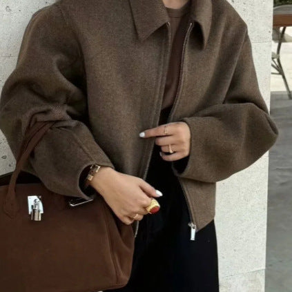 Damen lässige Fleecejacke mit hohem Kragen und innenliegendem Taschen R&B