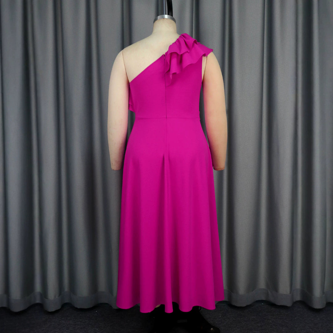 DamenElegantes Abendkleid mit asymmetrischem Rüschenbereich und Taillengürtel R&B