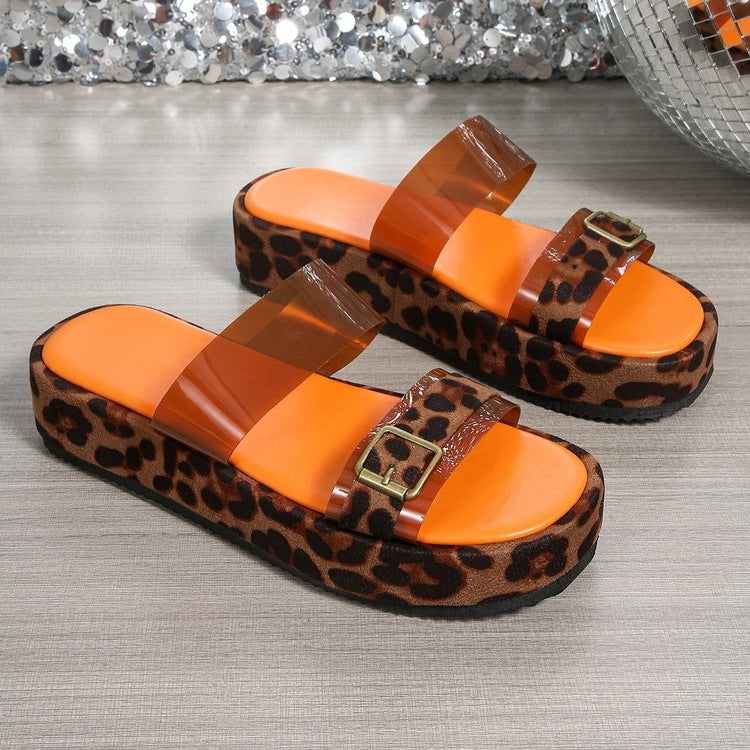 Damen Plateau-Sandalen mit Leopardenmuster und modernem Riemendesign R&B