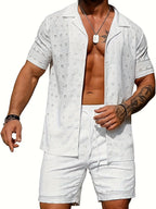 R&B | Lässige Herren hohlen einfarbigen Hemd Kordelzug Shorts zweiteiliges Set