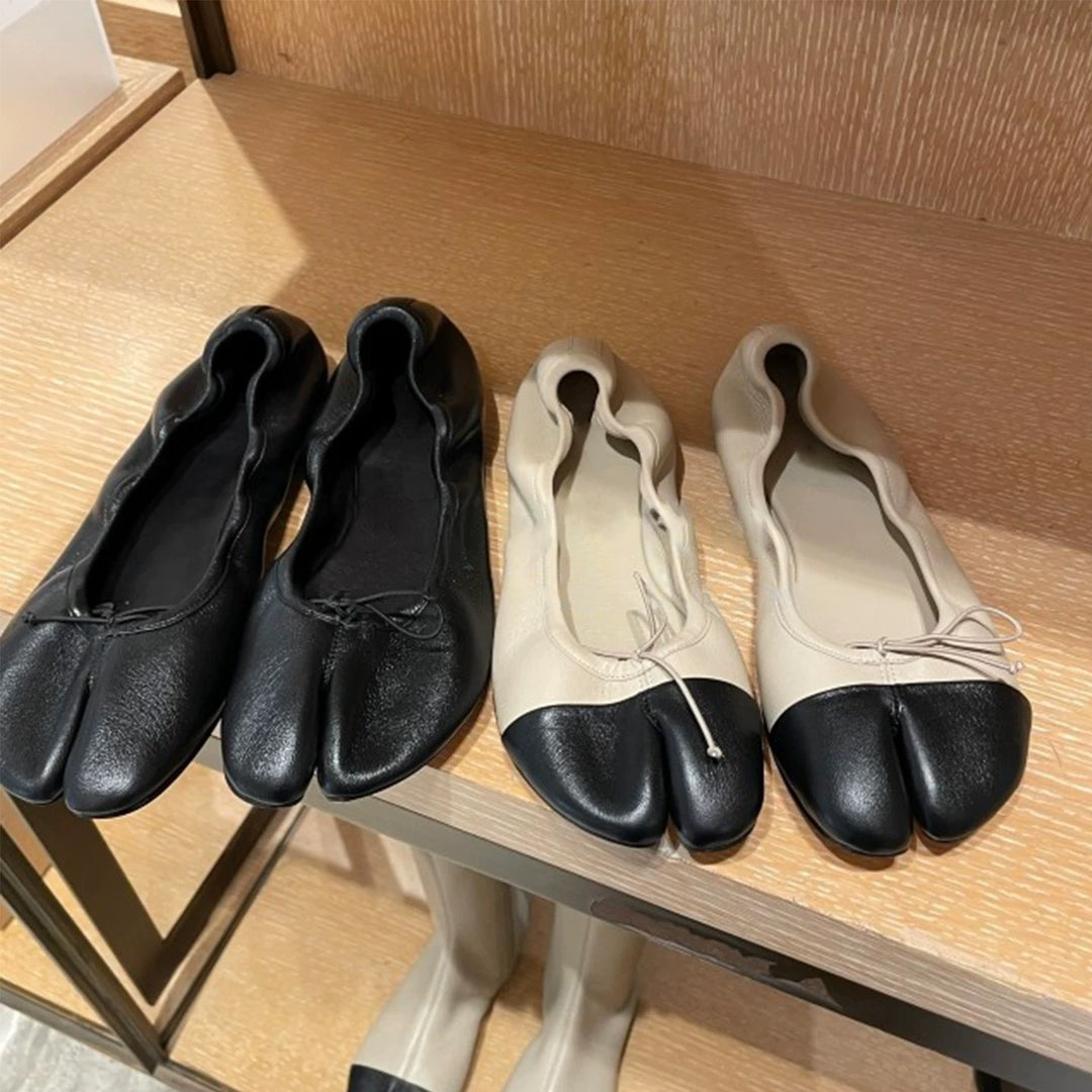 Damen Ballerinas mit abgerundetem Zehenbereich und schnürbarem Detail R&B