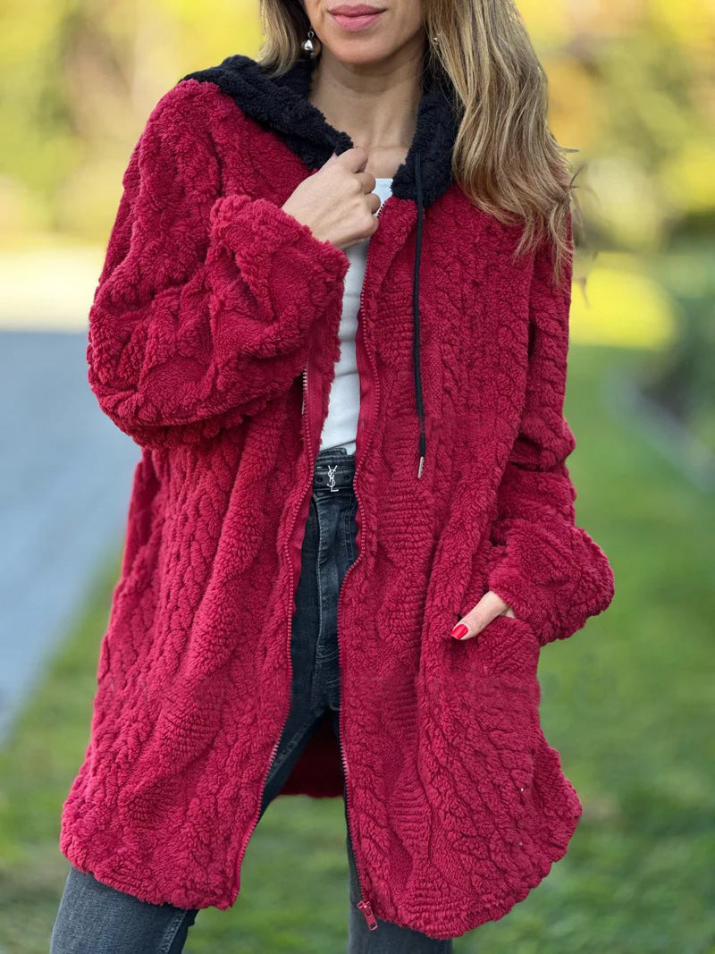 Damen Übergroße Fleecejacke mit Kapuze und Reißverschluss R&B