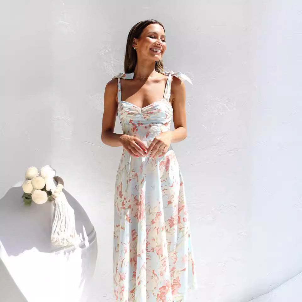Damen Sommerliches Blumenkleid mit elegantem Spaghettiträger-Design R&B
