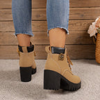 Damen modische Ankle Boots mit robustem Blockabsatz und elegantem Schnürdesign R&B