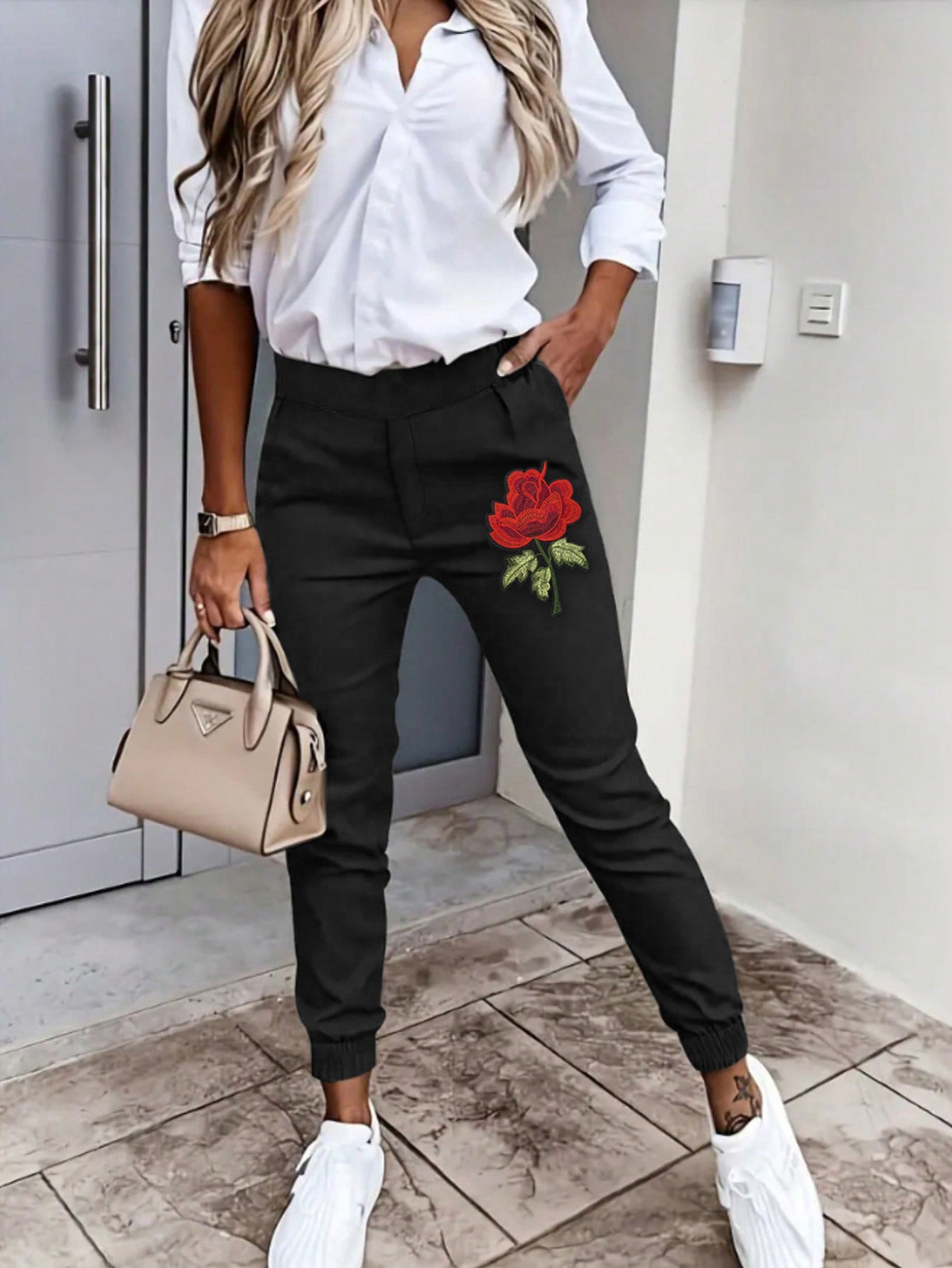 Damen bequeme Chinohose mit elastischem Bund R&B