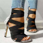 Damen Elegante High Heel Sandalen mit geflochtenen Riemen und strukturiertem Absatz R&B