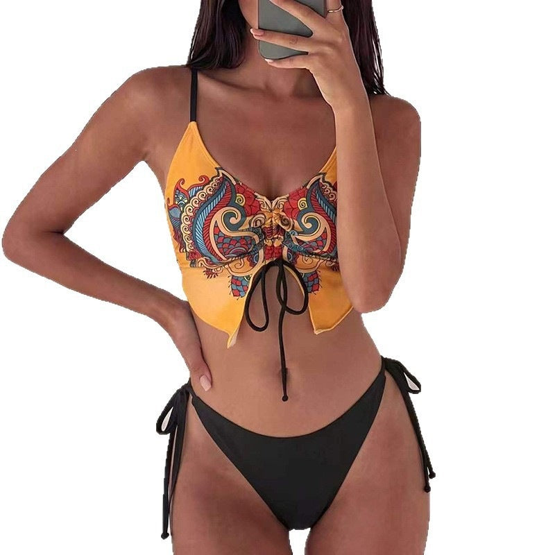 Damen Crop-Top Bikini mit auffälligem Druck und raffinierten Schnürdetails R&B