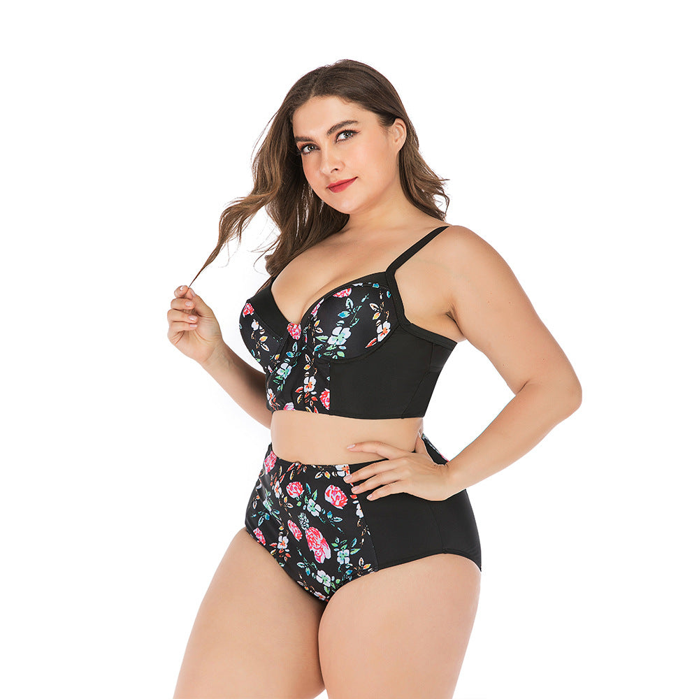 Damen Hochtailliertes Bikini-Set mit floralem Oberteil und unterstützendem Schnitt R&B