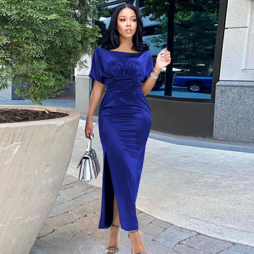 Damen Elegantes Maxikleid mit Raffungen und hohem Schlitz R&B