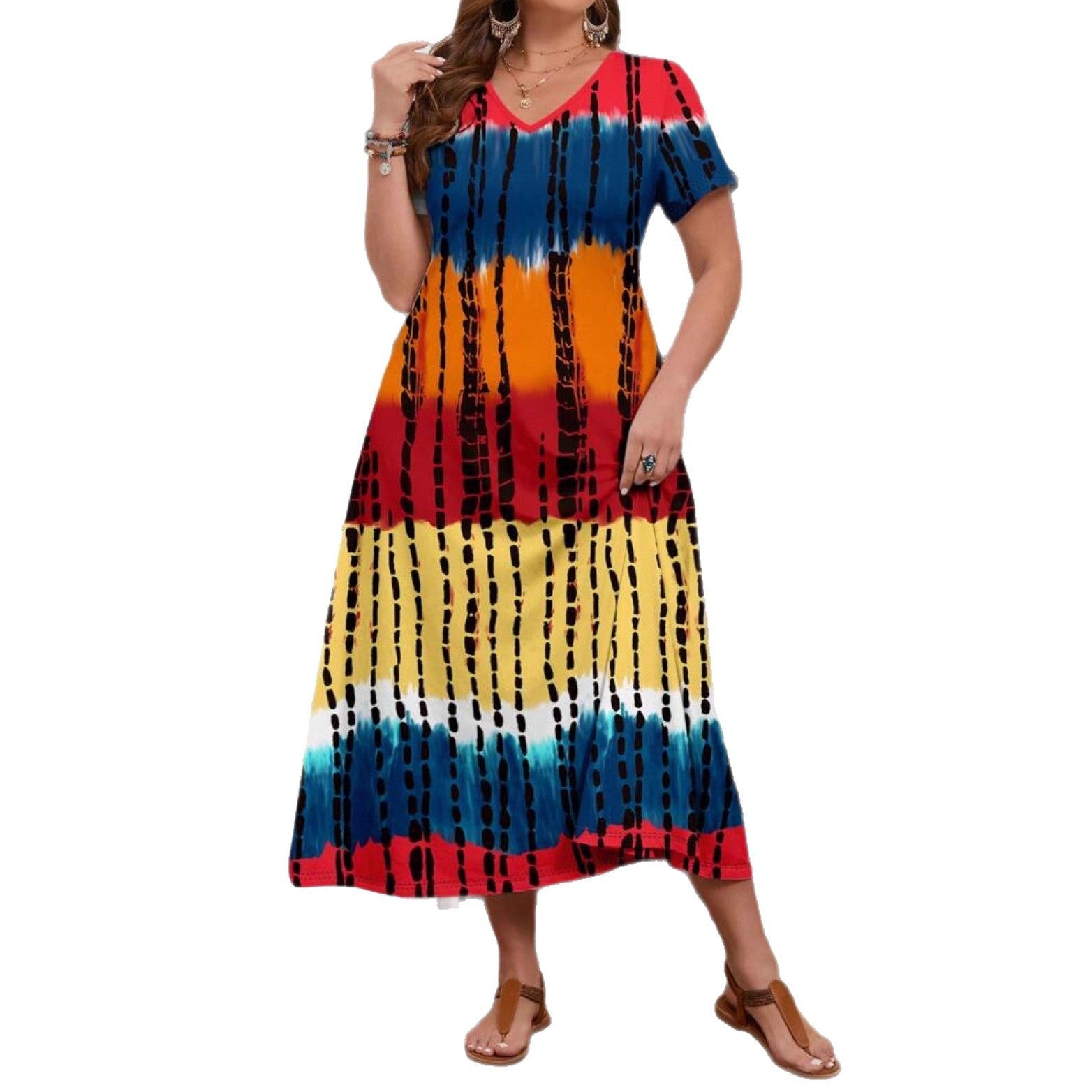 Damen Maxikleid mit modernem Farbverlauf und grafischem Muster R&B