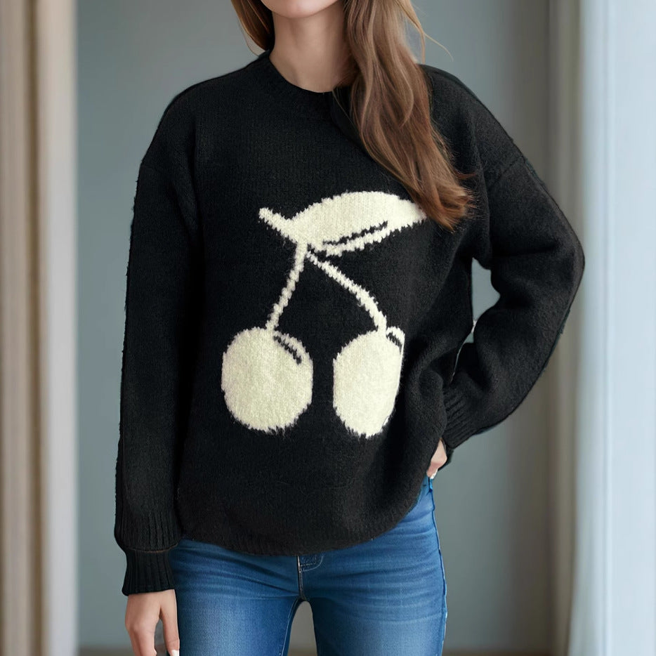 Damen Pullover mit verspieltem Kirschmotiv und weichem Strick R&B