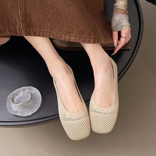 Damen elegante Ballerinas mit zierlichem Schleifen- und Perlenschmuck R&B