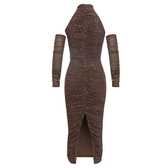 Damen Elegantes Abendkleid mit taillierter Silhouette und transparenter Ärmeldetails R&B
