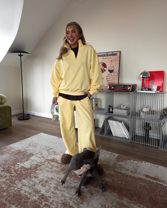 Damen gemütliches Fleece-Loungewear-Set mit Stehkragen und Reißverschluss R&B