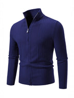 Herren Strickpullover mit hochschließendem Reißverschluss und feinem Rippdesign