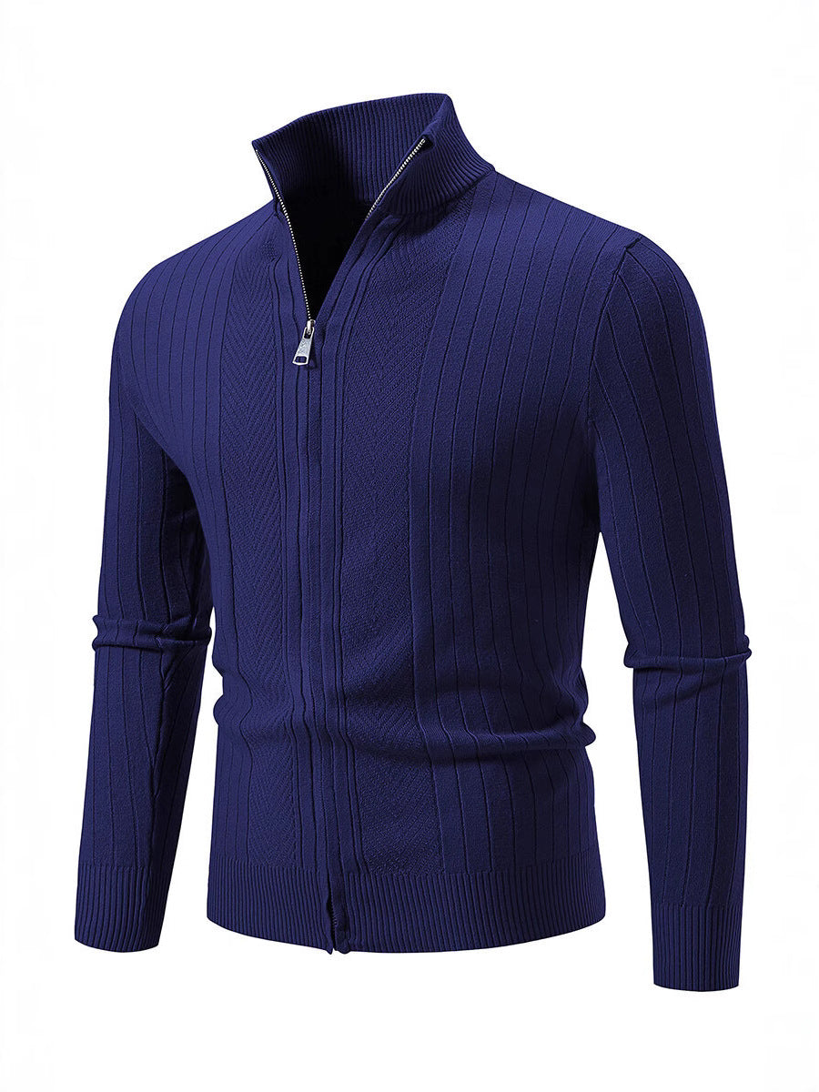 Herren Strickpullover mit hochschließendem Reißverschluss und feinem Rippdesign