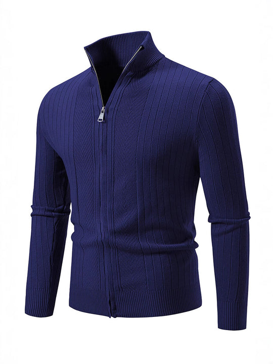 Herren Strickpullover mit hochschließendem Reißverschluss und feinem Rippdesign R&B
