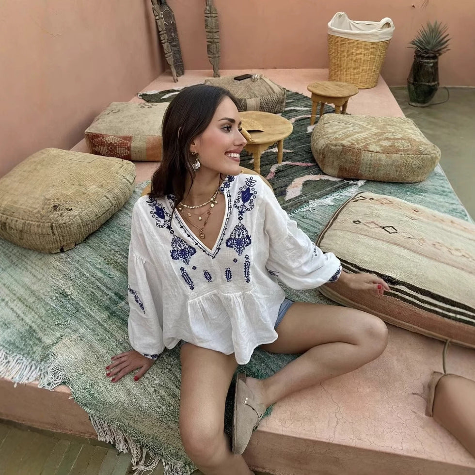 Damen Bluse mit verspieltem floralen Stickdesign und voluminösen Ärmeln R&B