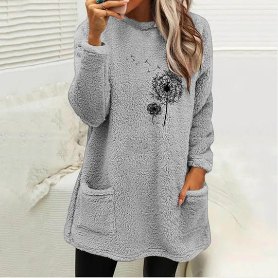 Damen Fleece-Tunika mit Dandelion-Motiv und praktischen Taschen R&B