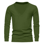 Herren V-Ausschnitt Langarm-T-Shirt mit hochwertigem Baumwollmix und bequemer Passform