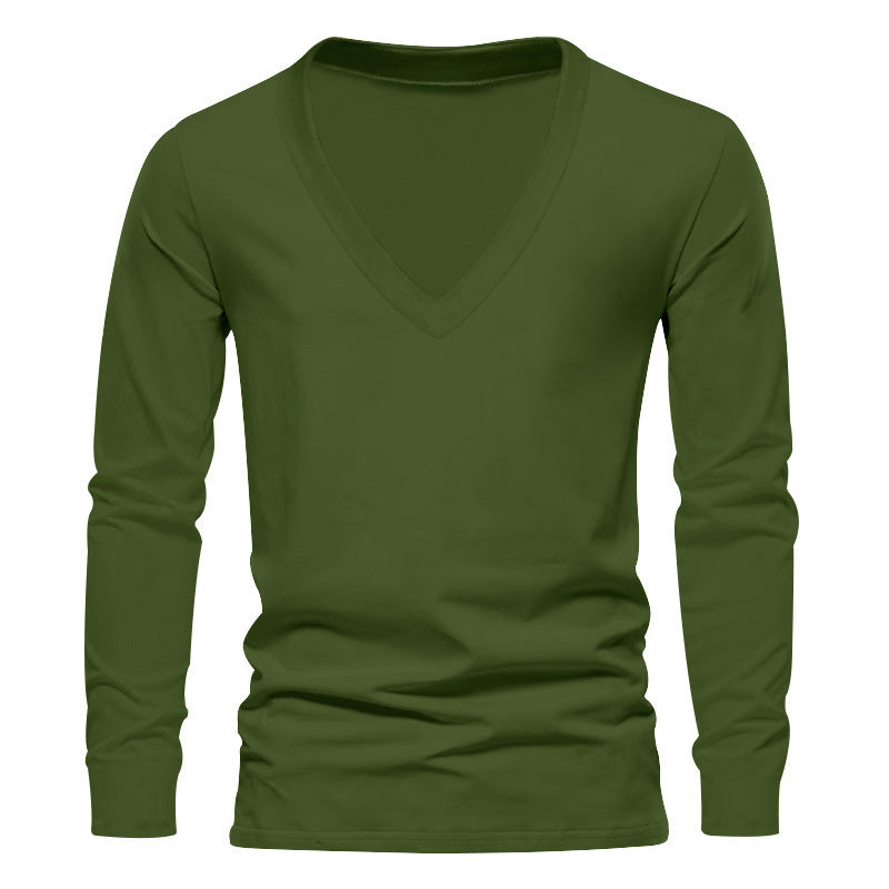 Herren V-Ausschnitt Langarm-T-Shirt mit hochwertigem Baumwollmix und bequemer Passform