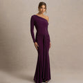 Damen figurbetontes Maxikleid mit asymmetrischem Design und Faltenwurf R&B
