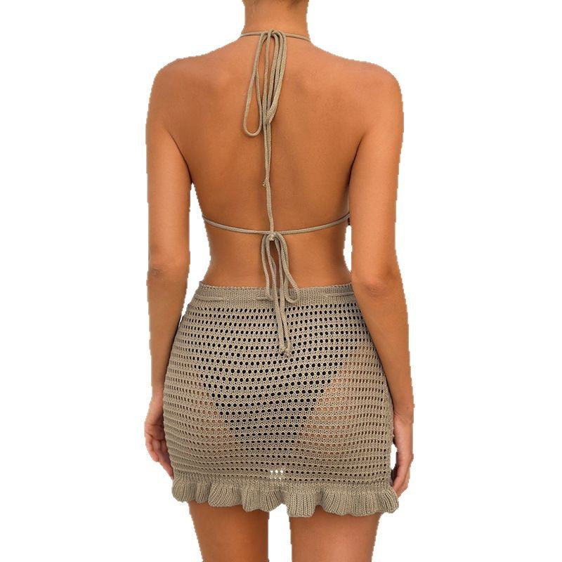Damen Häkel-Bikini-Set mit rüschenbesetzten Details und verstellbarem Bund R&B