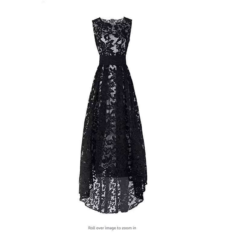 Damen Spitzen-Maxikleid mit elegantem langen Überwurf und floralen Details R&B